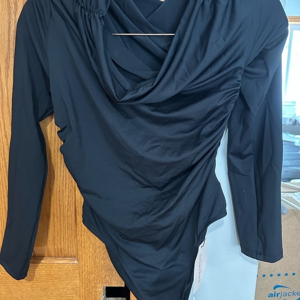 SHEIN Black Draped Bodysuit